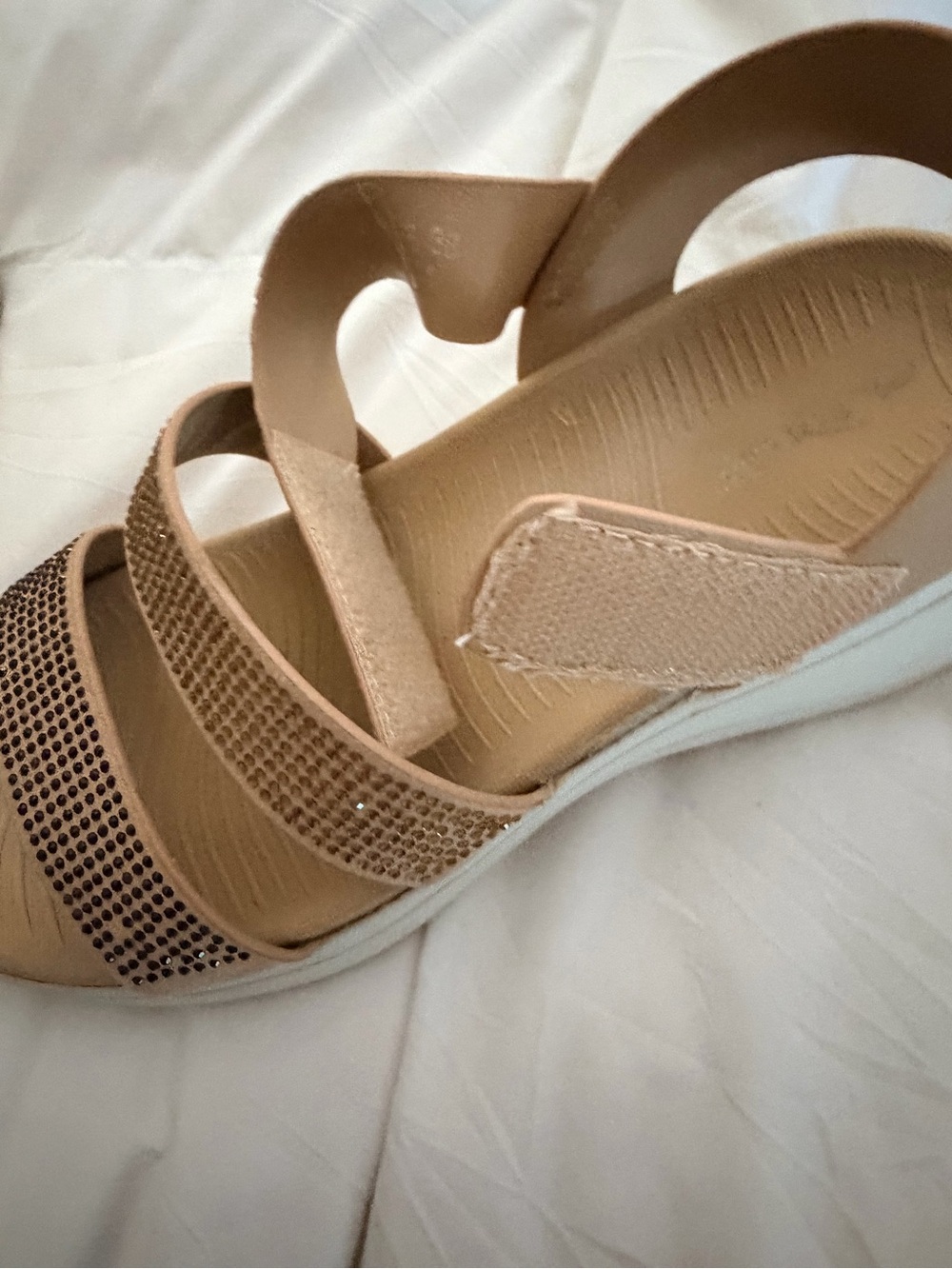 Spring Step Nude/Tan Rhinestone Triple-Strap Sandals - Picture 4 of 5